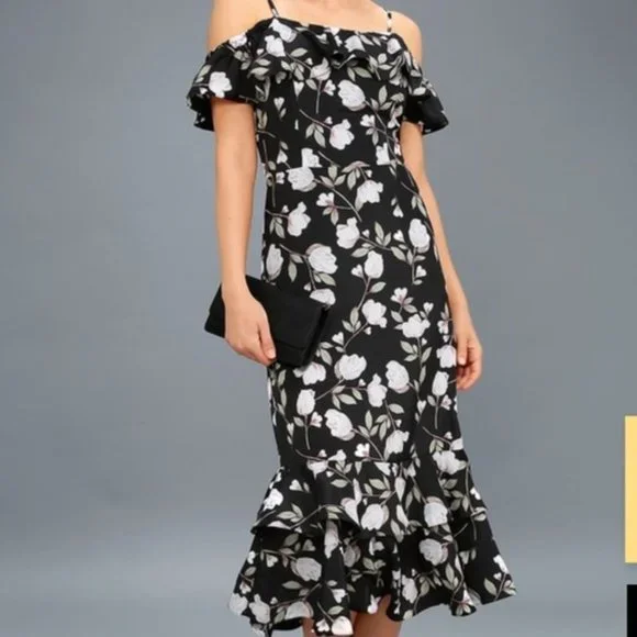 off the shoulder frill top dress Ulla Johnson Nina Off-the-Shoulder Twill Gabardine Dress